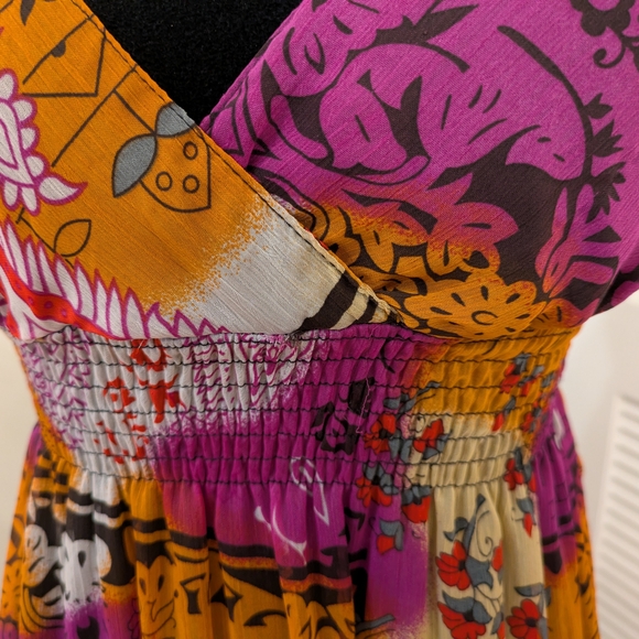 Elegant Paisley Maxi Dress in Purple and Orange Size L - Picture 2 of 3